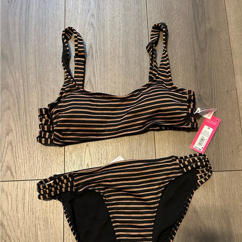 Xhilaration Black & Gold Glitter Strappy Bikinni Set - NWT, Size M